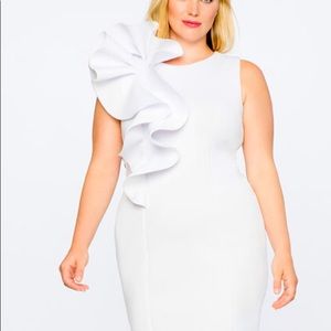 Eloquii Ruffle Shoulder White Dress